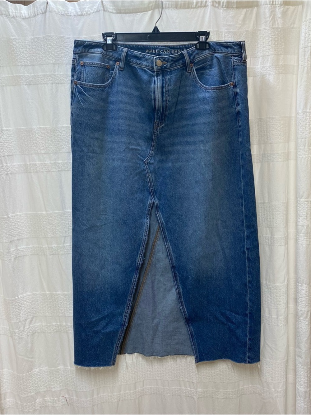 American Eagle Outfitters Blue Denim Midi Skirt with Front Slit